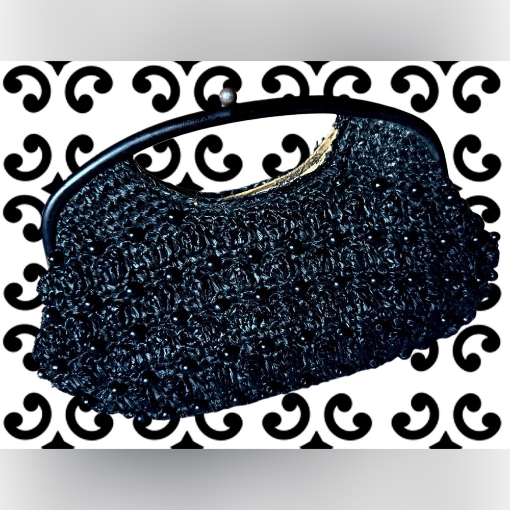 Gaybrand Vintage Black Beaded & Raffia Clutch